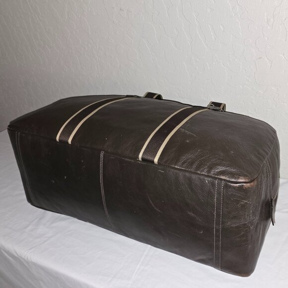 COACH F70561 Heritage Logo Large 22" Dark Brown Web & Leather Boston Duffel Bag - Picture 12 of 12